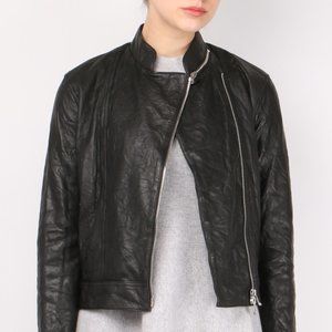 New with Authentication L'Agence Devon Lamb Leather Asymmetric Black Moto Jacket